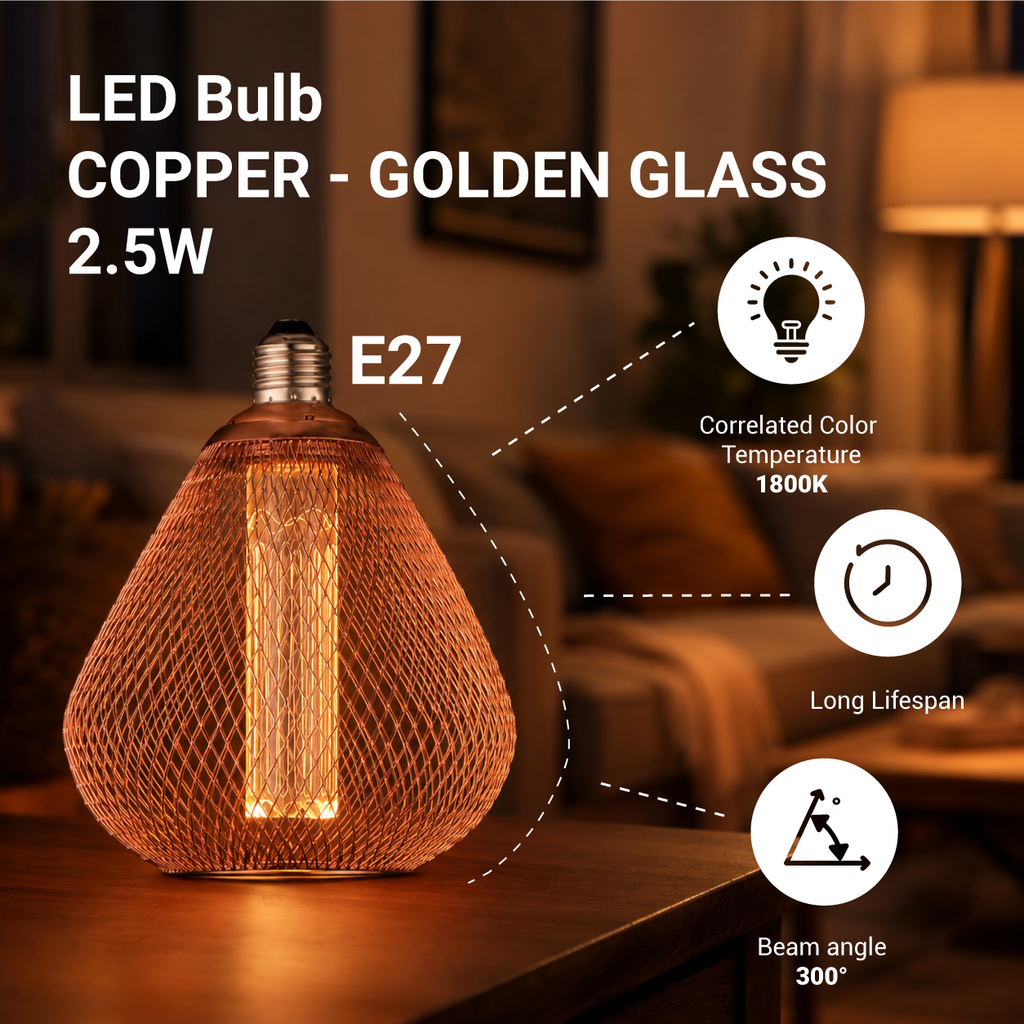 LED Bulb E27 2.5W COPPER - GOLDEN GLASS - product view