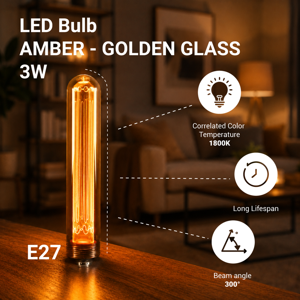LED Bulb E27 3W AMBER - GOLDEN GLASS - product view