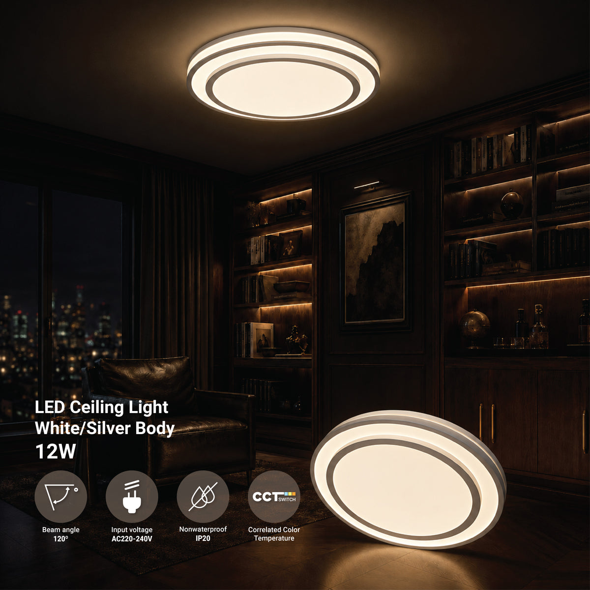 LED Ceiling Light 12W White/Silver Body CCT - product view