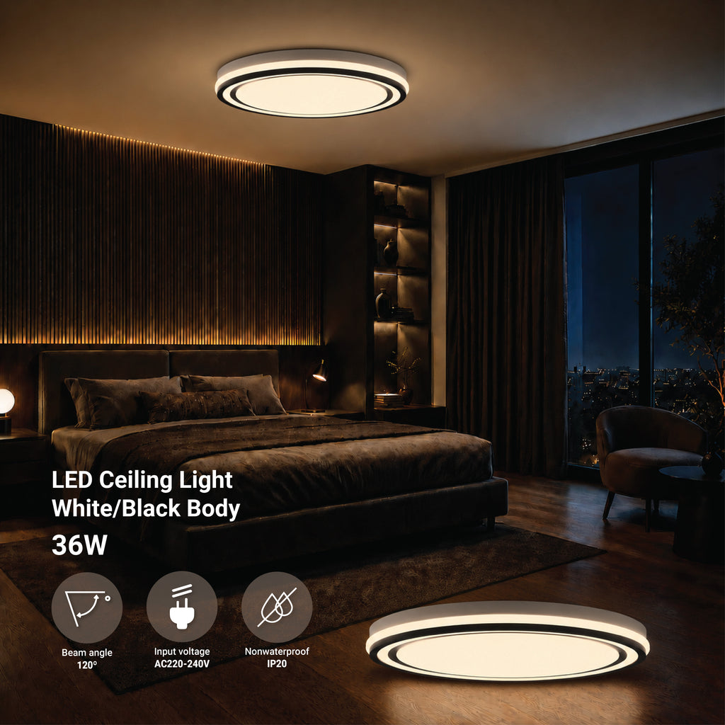 LED Ceiling Light 36W White/Black Body CCT - product view