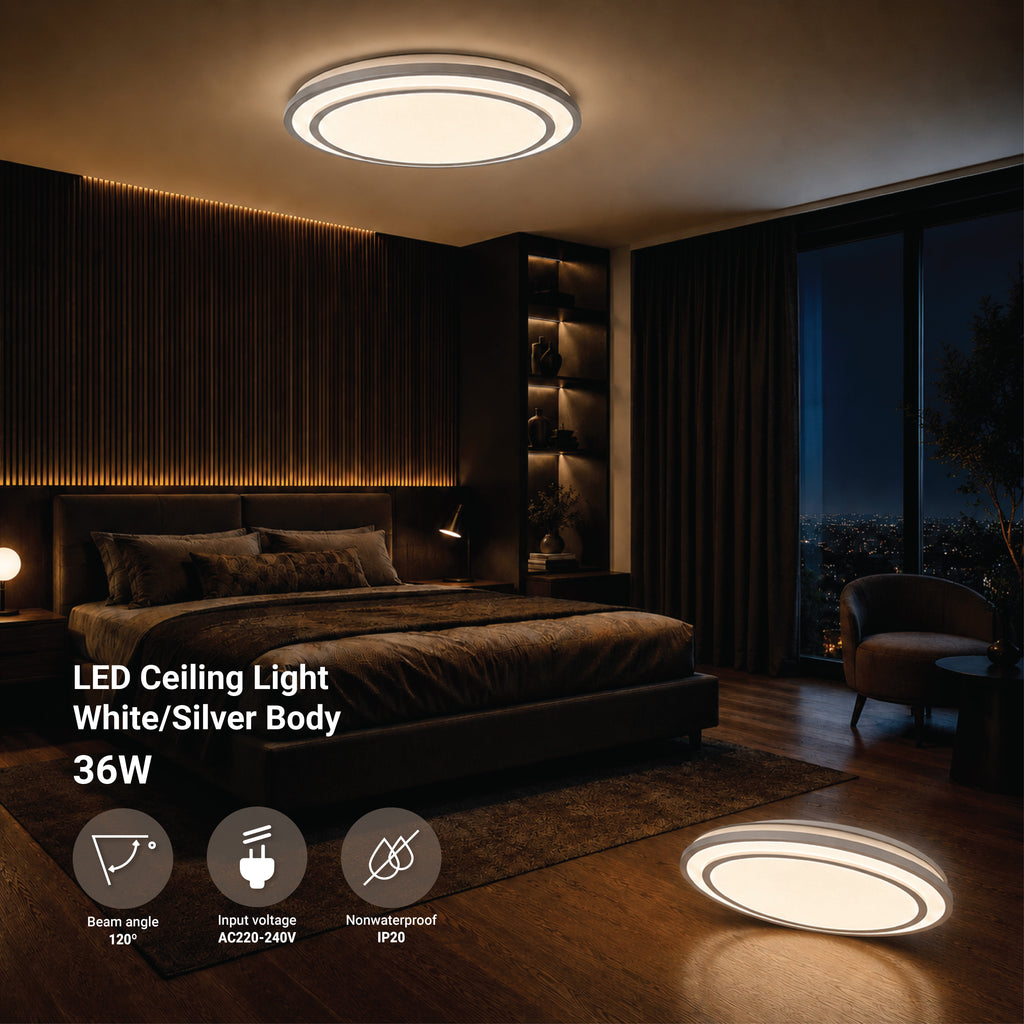 LED Ceiling Light 36W White/Silver Body CCT - product view