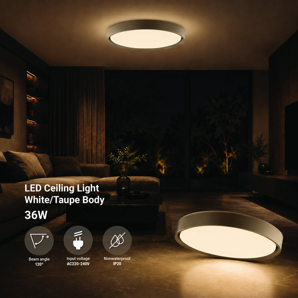 LED Ceiling Light 36W White/Taupe Body CCT - product view