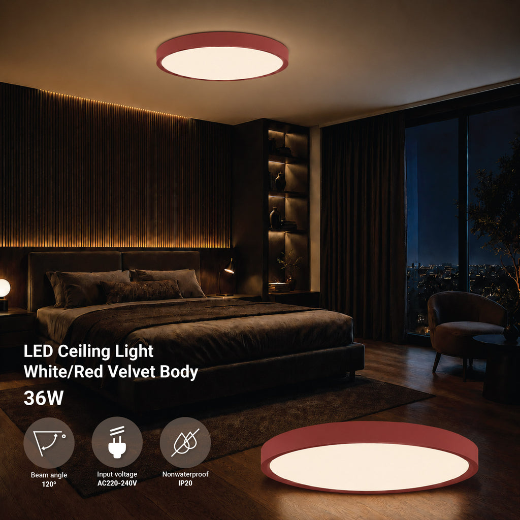 LED Ceiling Light 36W White/Red Velvet Body CCT - product view