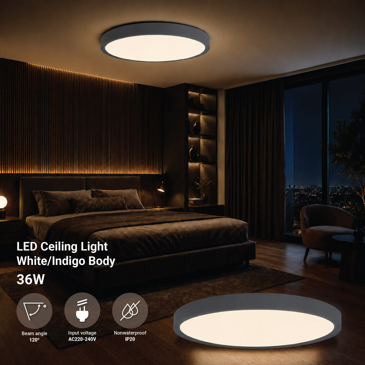 LED Ceiling Light 36W White/Indigo Body CCT - product view