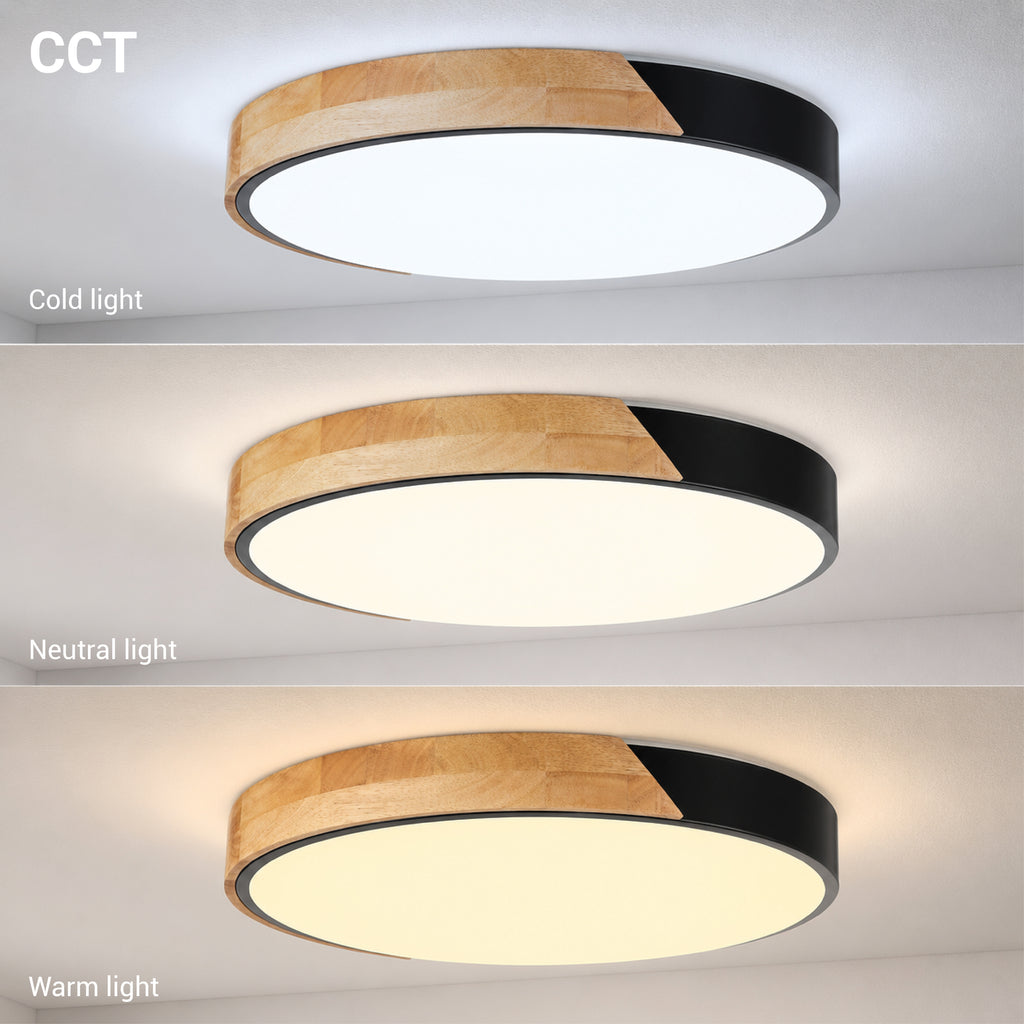 LED Ceiling Light 48W Black/Wood Body CCT + Remote Control - image 3
