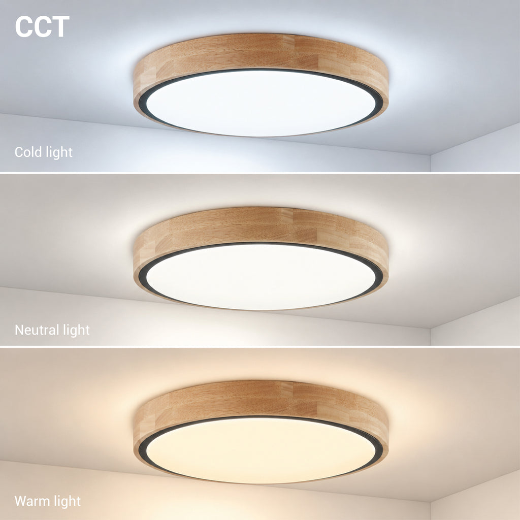 LED Ceiling Light 60W Black/Wood Body CCT + Remote Control - image 3