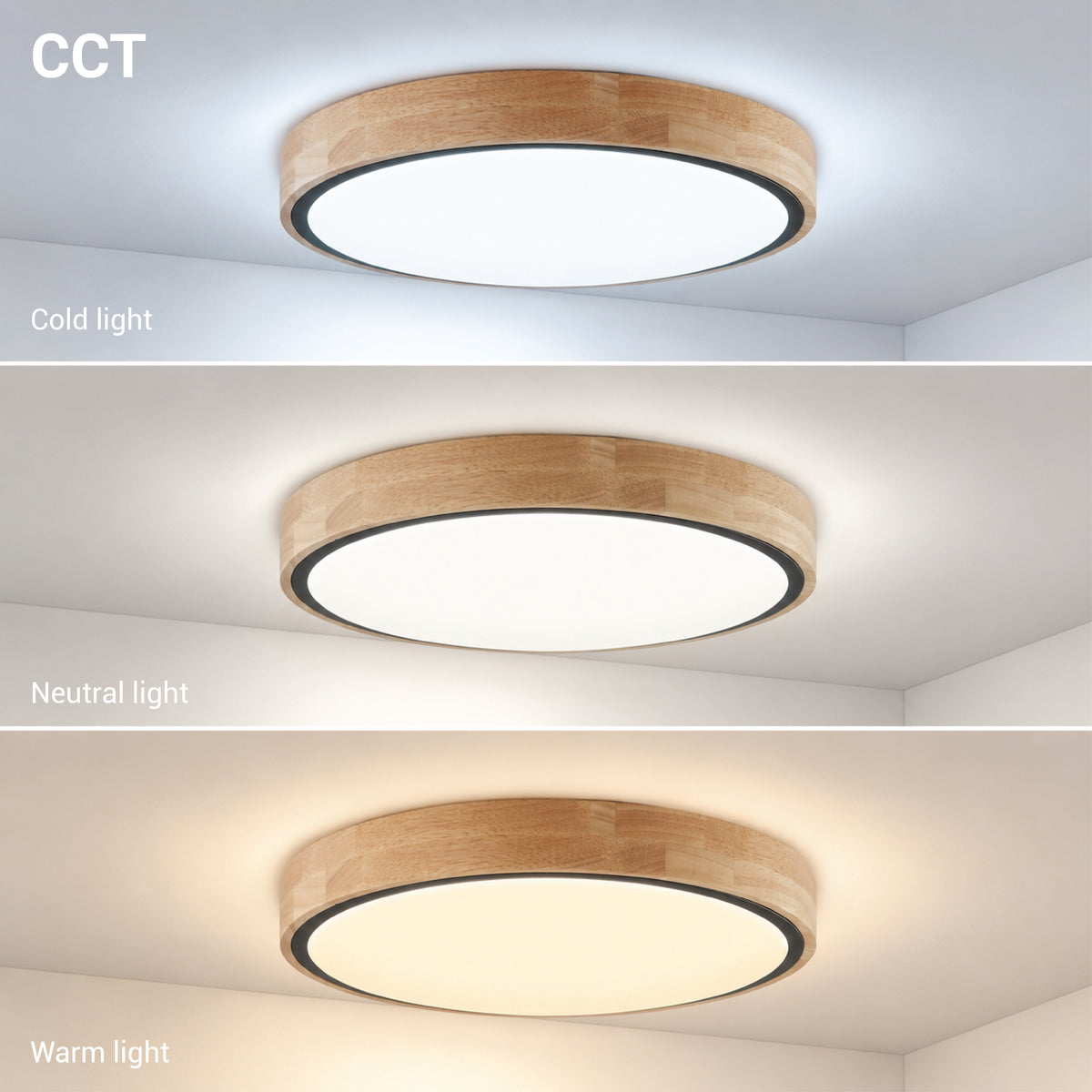 LED Ceiling Light 60W Black/Wood Body CCT + Remote Control - image 3