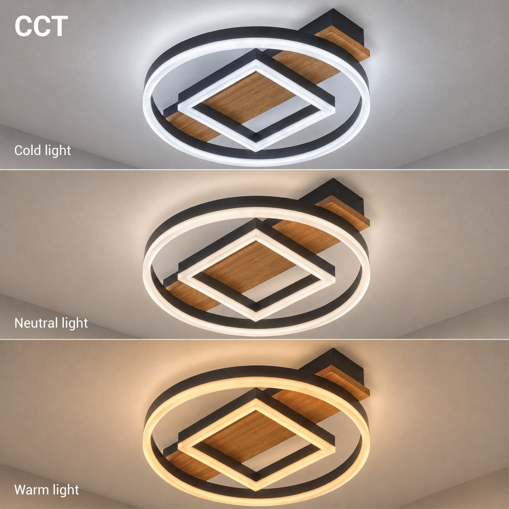 LED Ceiling Light 46W Black/Wood Body CCT + Remote Control - image 3