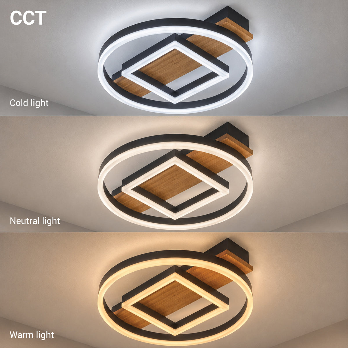 LED Ceiling Light 46W Black/Wood Body CCT + Remote Control - image 3