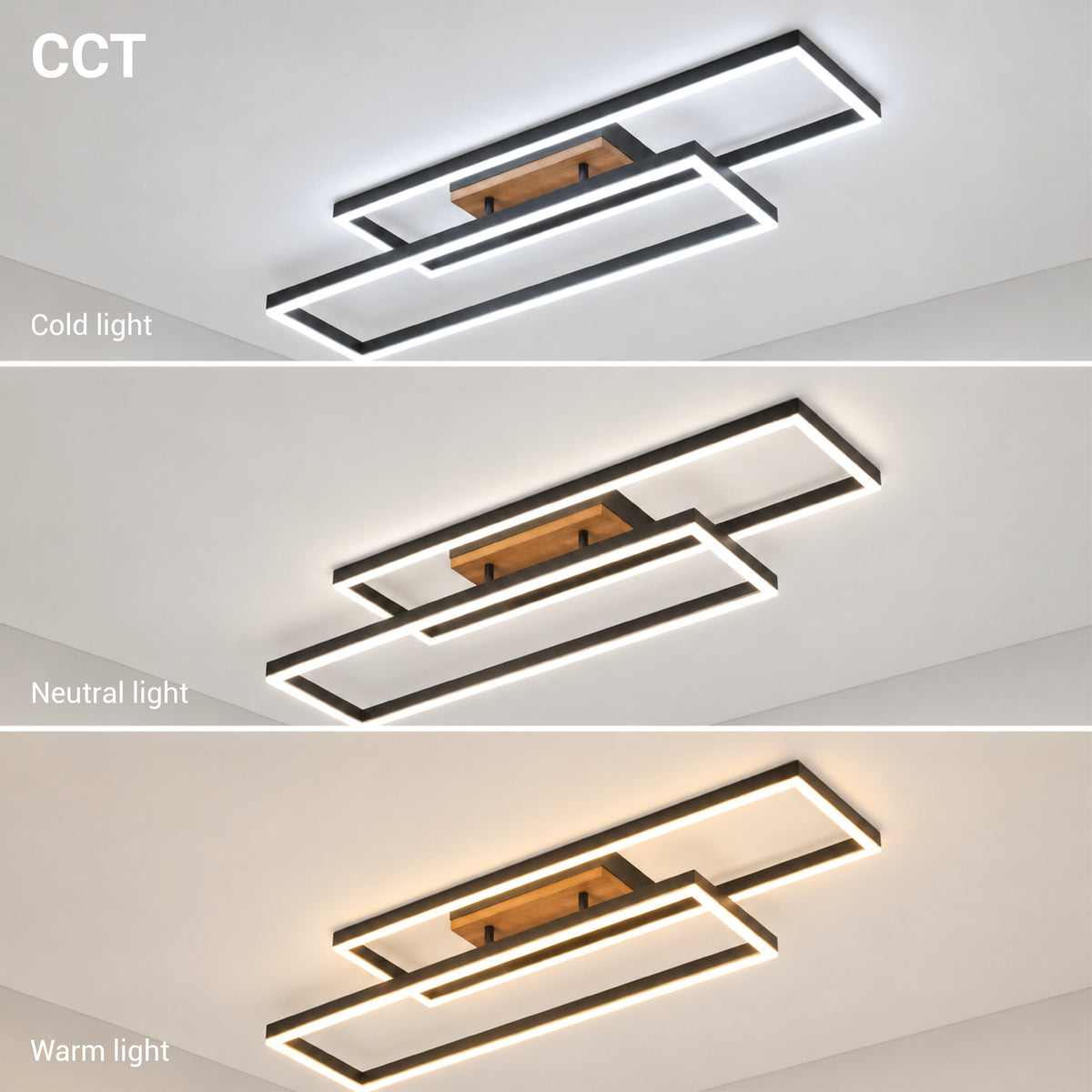 LED Ceiling Light 86W Black/Wood Body CCT + Remote Control - image 3