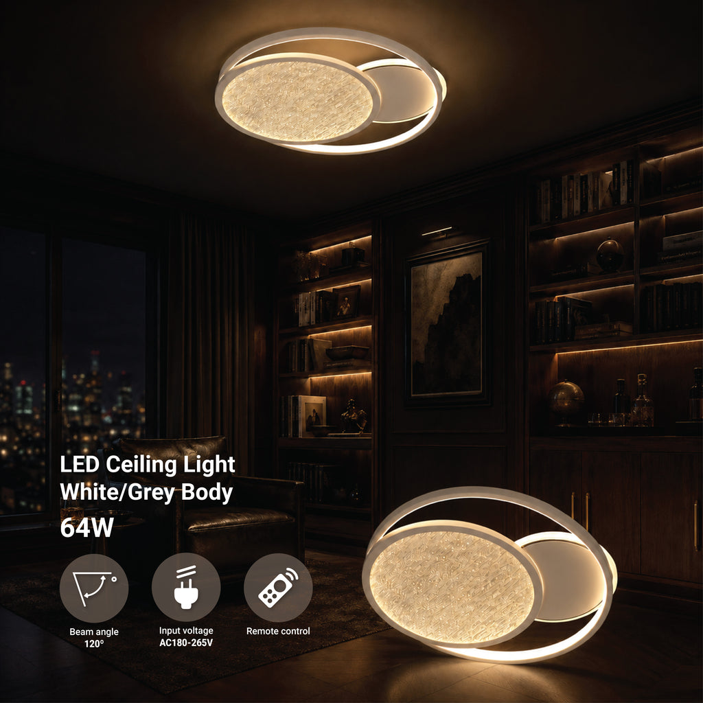 LED Ceiling Light 64W White/Grey Body CCT + Remote Control - product view