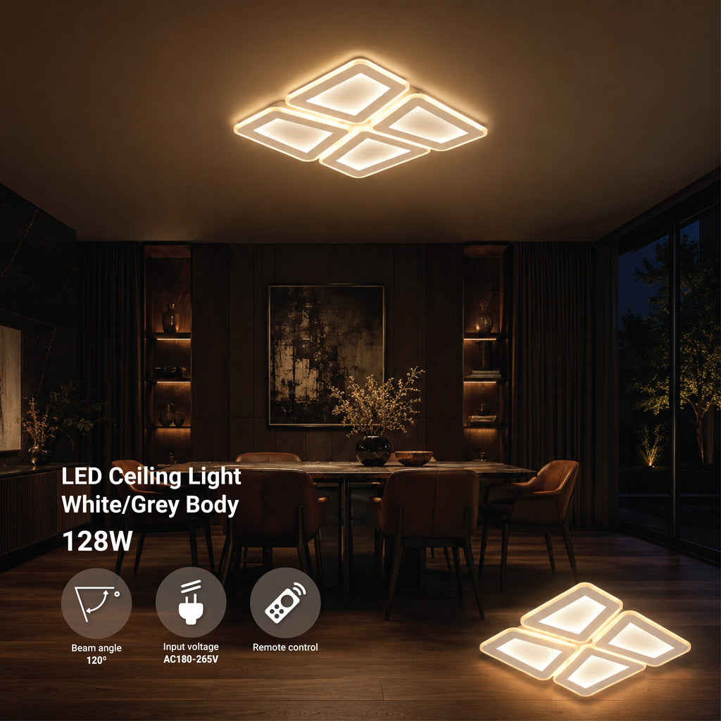 LED Ceiling Light 128W White/Grey Body CCT + Remote Control - product view