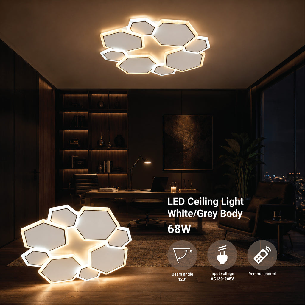 LED Ceiling Light 68W White/Grey Body CCT + Remote Control - product view