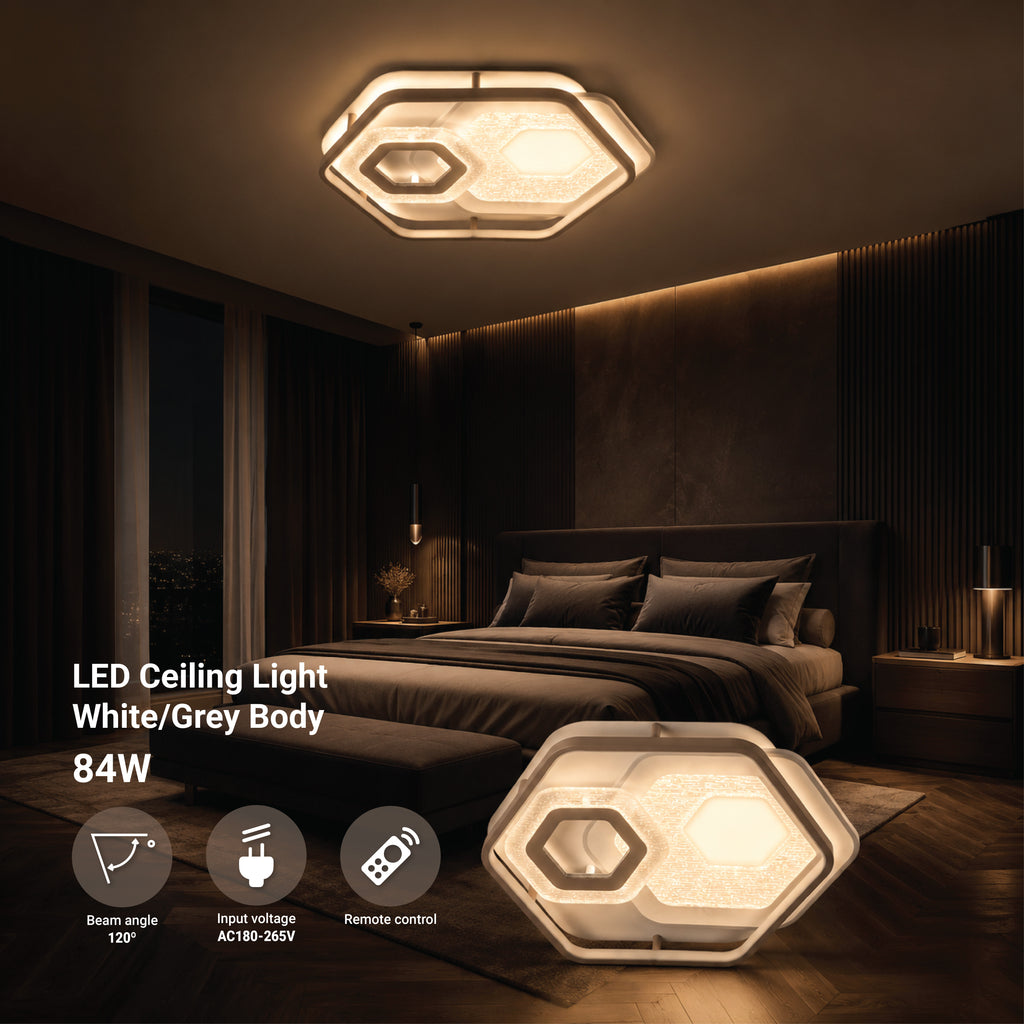 LED Ceiling Light 84W White/Grey Body CCT + Remote Control - product view