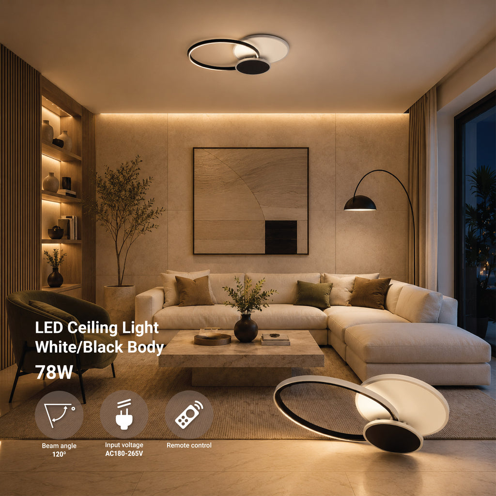 LED Ceiling Light 78W White/Black Body CCT + Remote Control - product view
