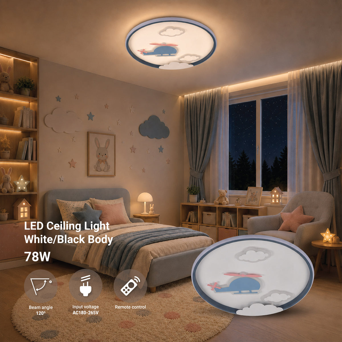 LED Ceiling Light 78W White/Black Body CCT + Remote Control - product view