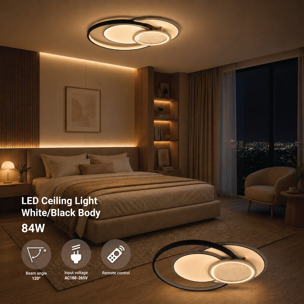 LED Ceiling Light 84W White/Black Body CCT + Remote Control - product view