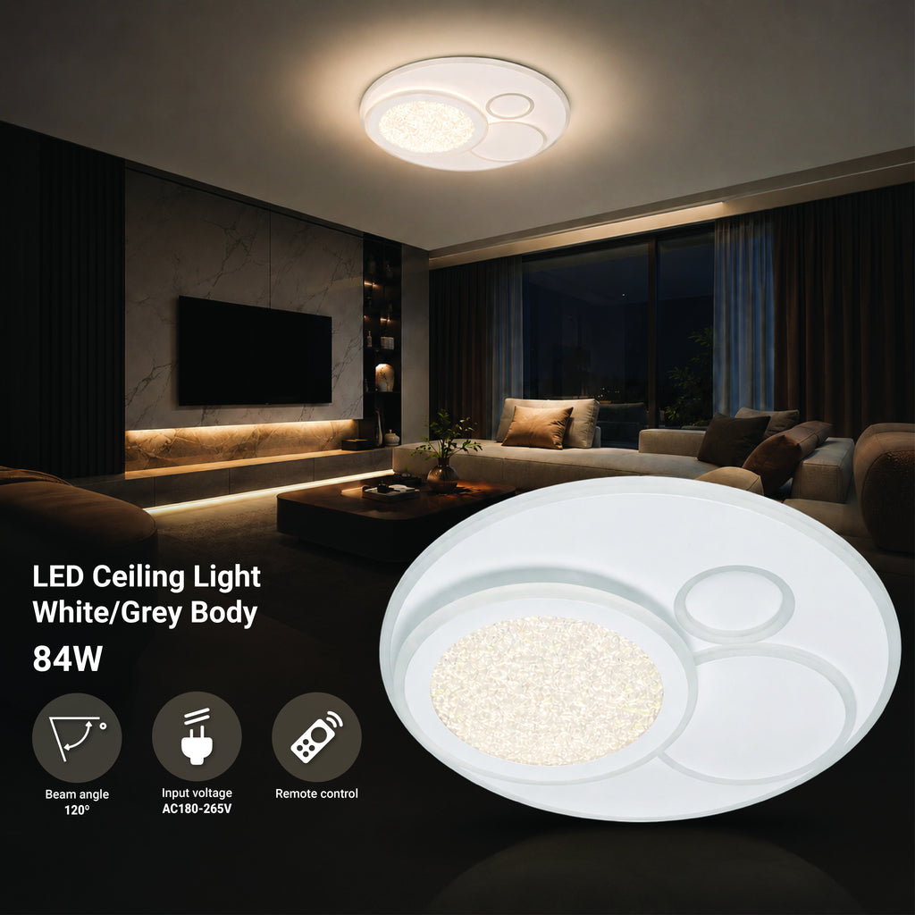 LED Ceiling Light 84W White/Grey Body CCT + Remote Control - product view