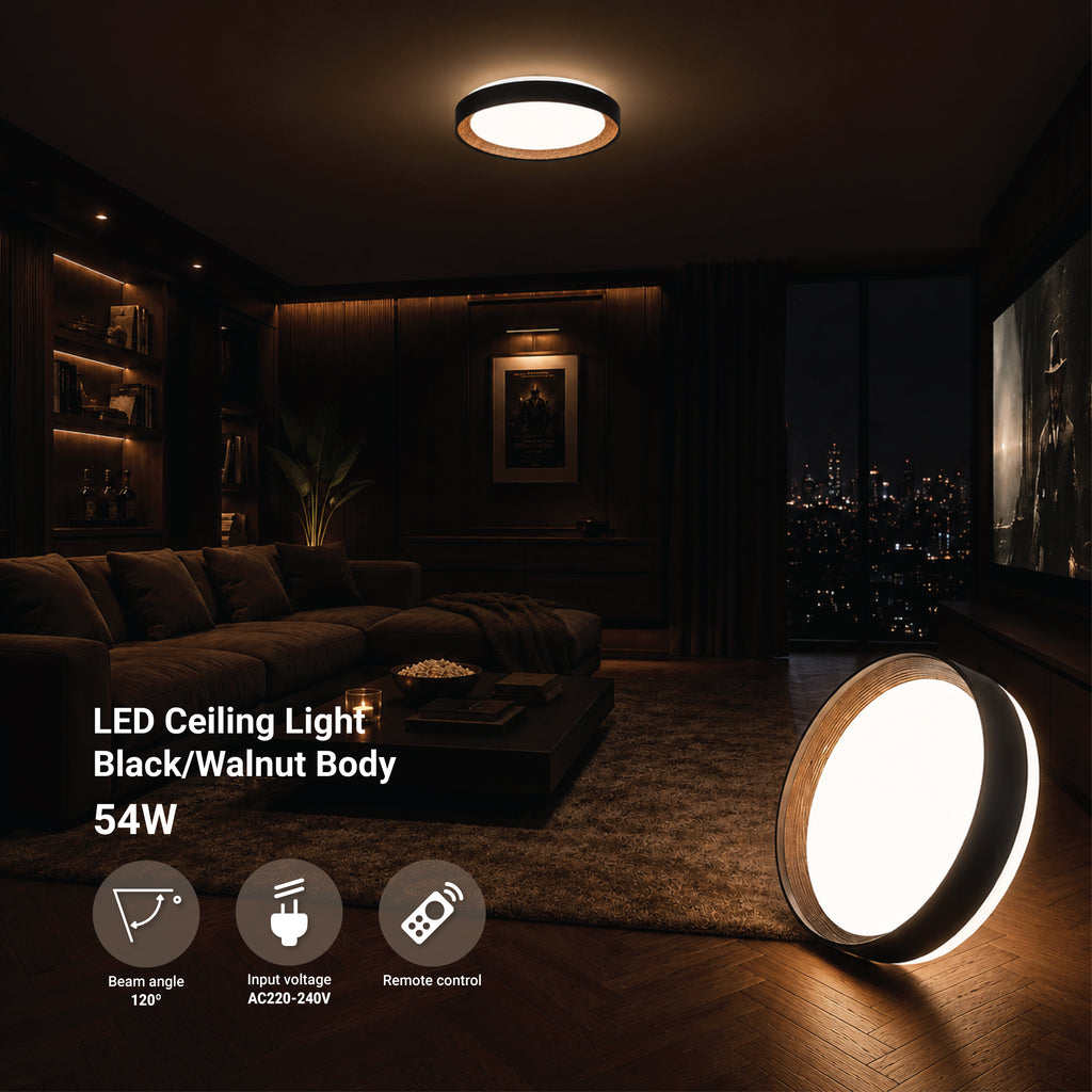 LED Ceiling Light Black/Walnut 54W 3CCT-Memory + Remote Control - product view
