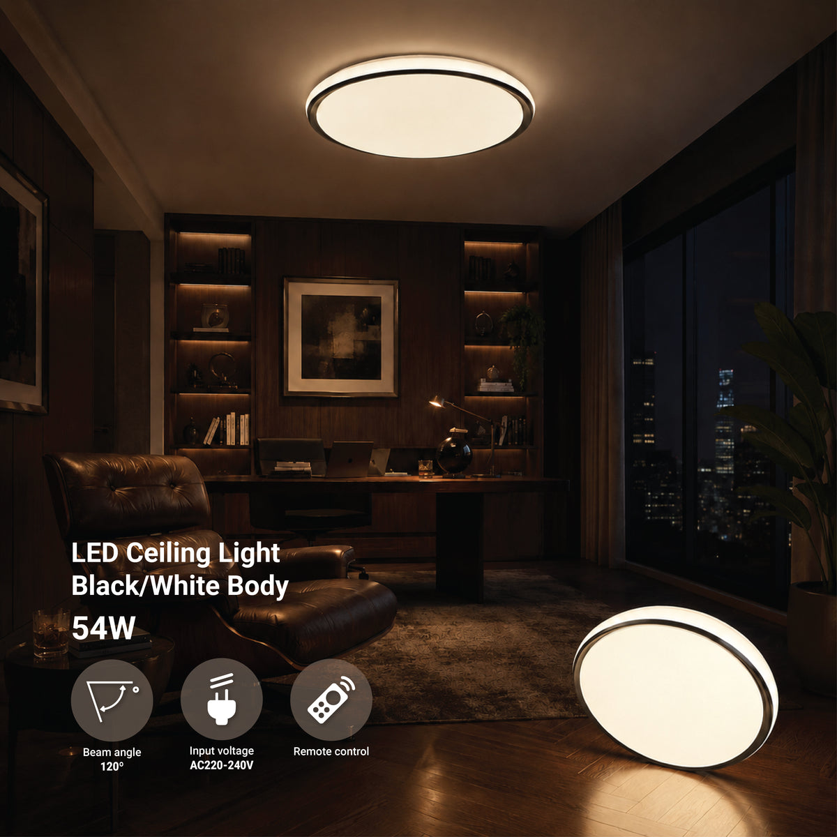LED Ceiling Light Black/White 54W 3CCT-Memory + Remote Control - product view