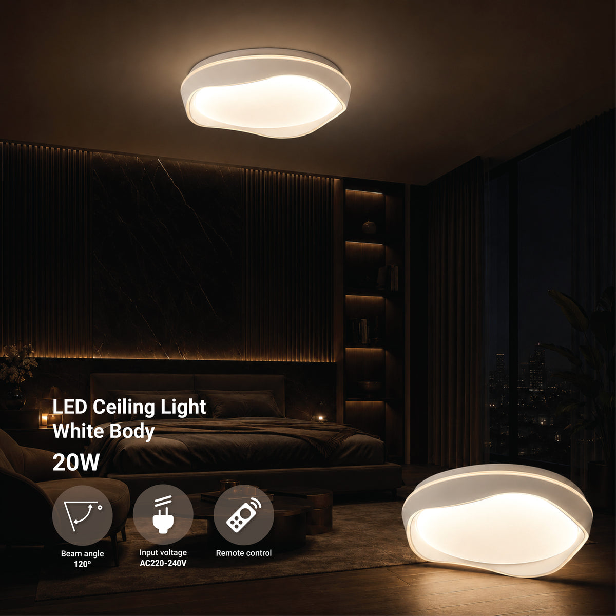 LED Ceiling Light White 36W 3CCT-Memory + Remote Control - product view