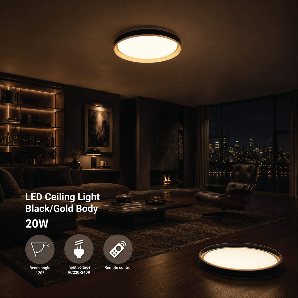 LED Ceiling Light Black/Gold 36W 3CCT-Memory + Remote Control - product view