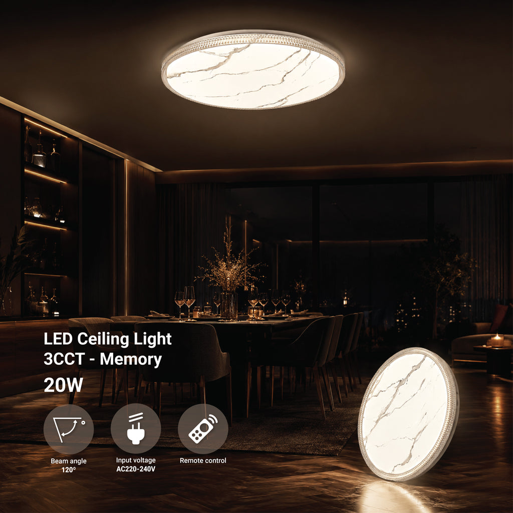 LED Ceiling Light 20W 3CCT-Memory + Remote Control - product view