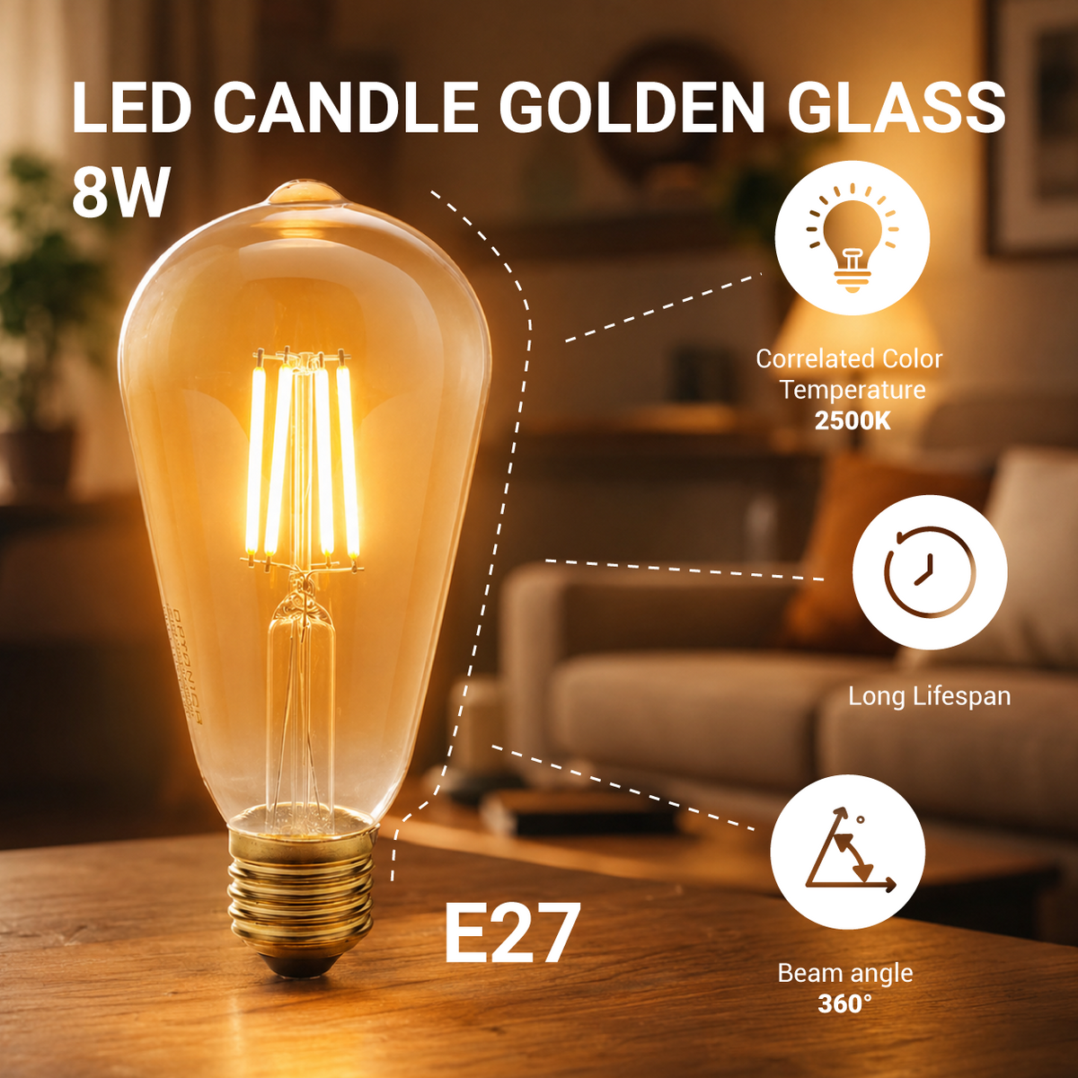 LED CANDLE ST64 GOLDEN GLASS - product view