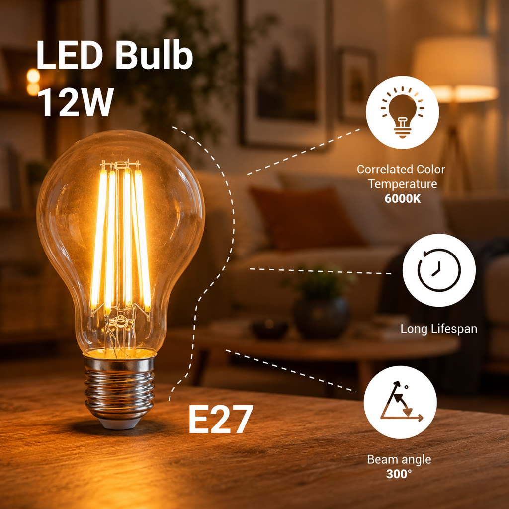 LED BULB A60 E27 12W FILAMENT - product view