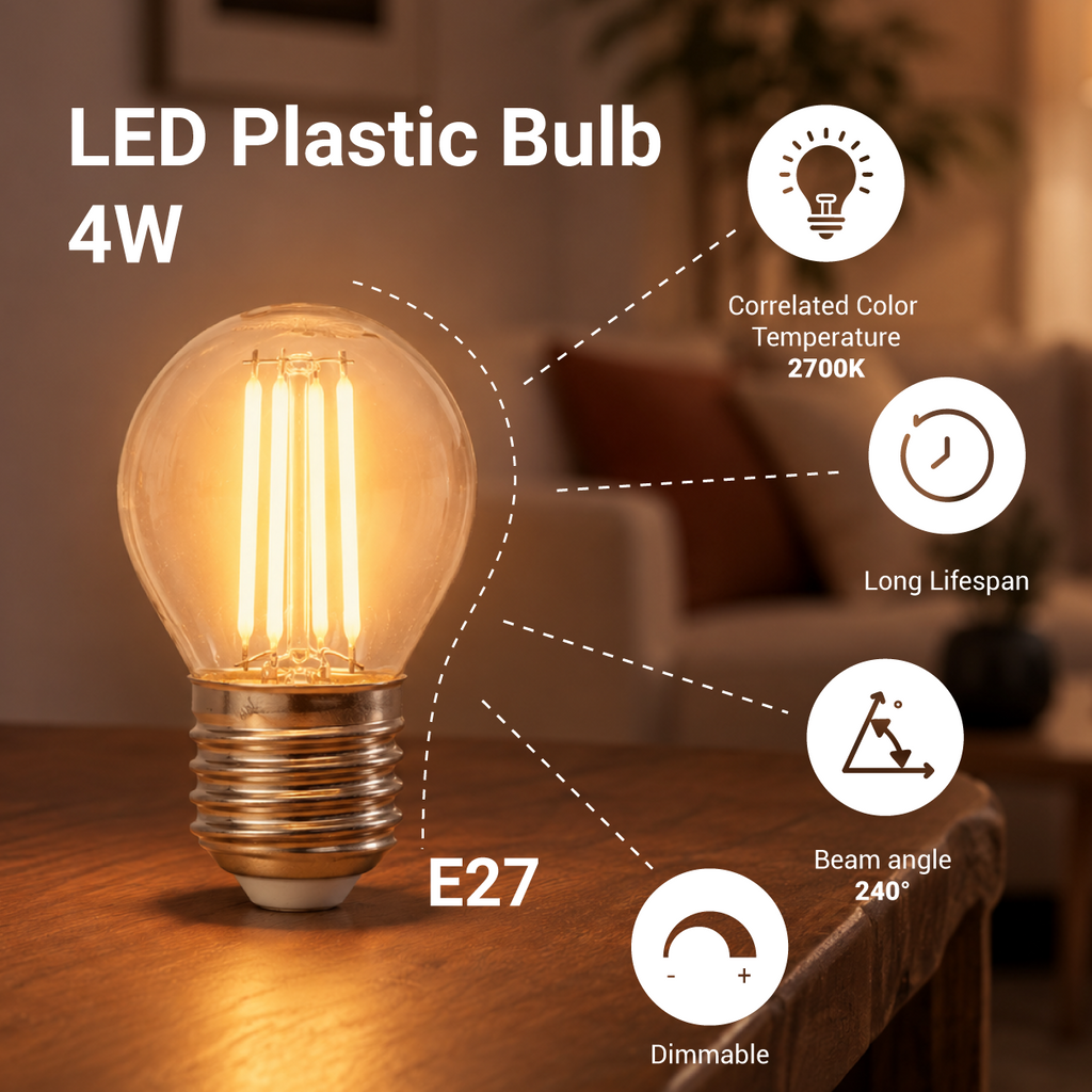 LED Plastic Bulb G45 E27 4W Clear Glass Dimmable - product view