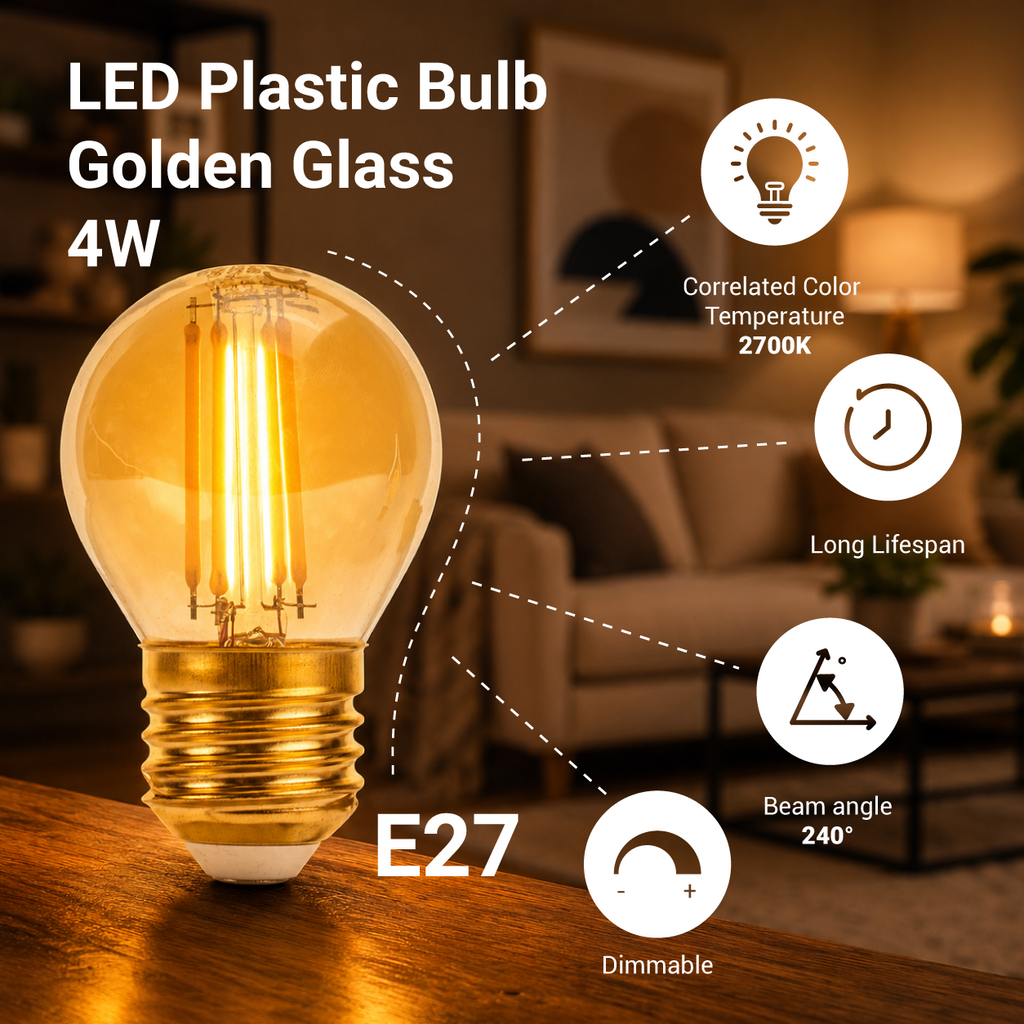 LED Plastic Bulb G45 E27 4W Golden Glass Dimmable - product view