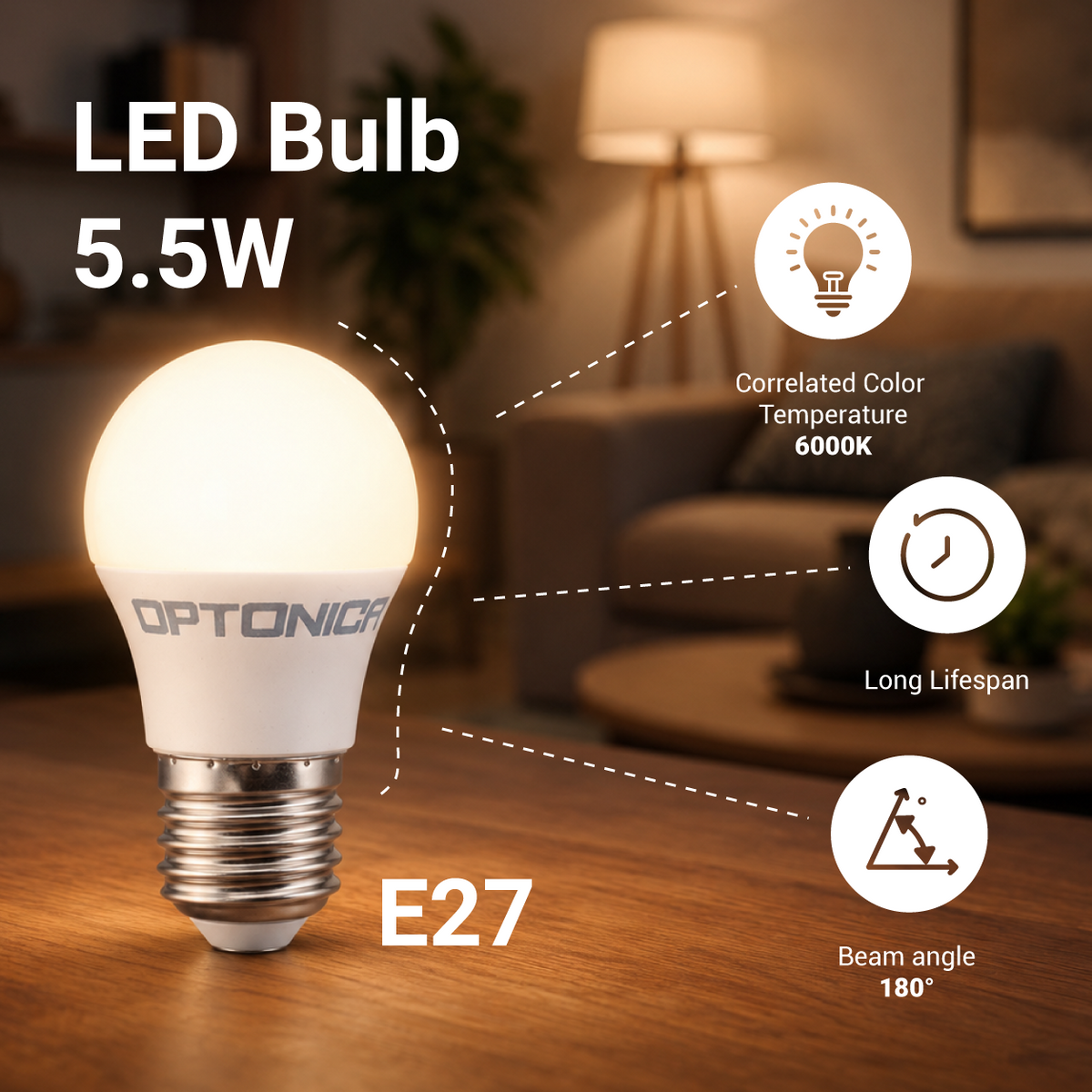LED Bulb E27 G45 5.5W - product view