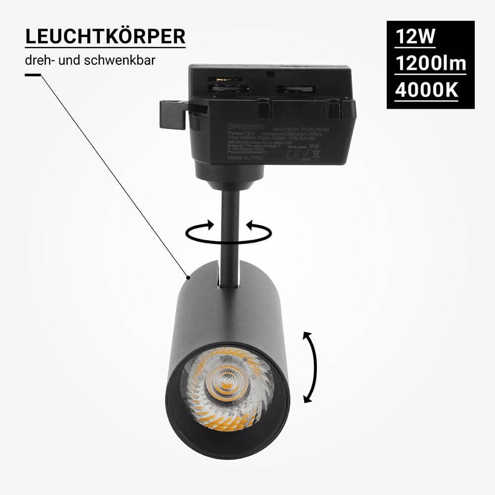 LED Track Light 12W 220V Bridgelux COB Chip Black Body - image 6
