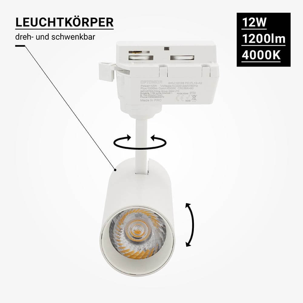 LED Track Light 12W 220V Bridgelux COB Chip White Body - image 5
