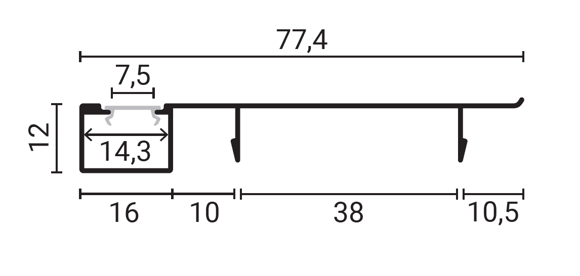 Aluminium Profile for Floor Black Color L=2M - energy label