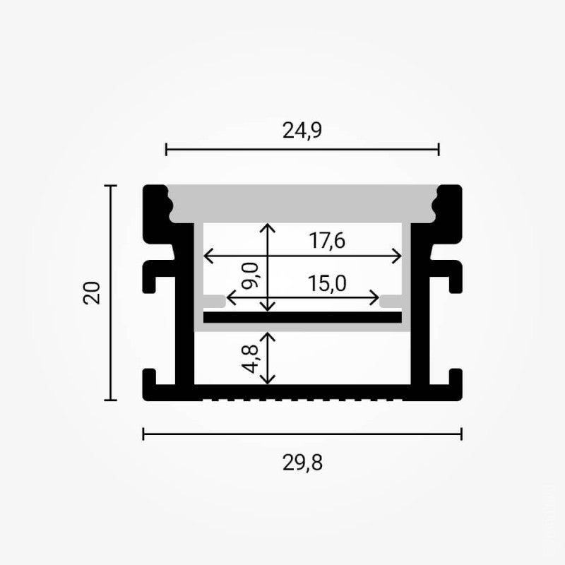 Aluminium Profile for LED Strip Silver Body/White Cover L=2M - image 3