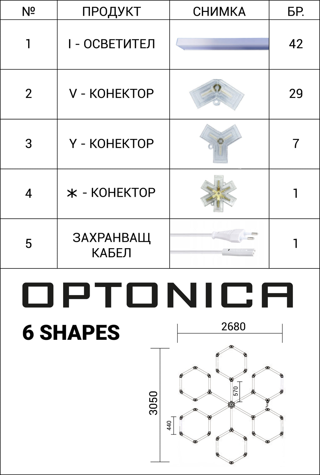 Hexagon SET Lights 6 SHAPES 306W with Accessories - image 3