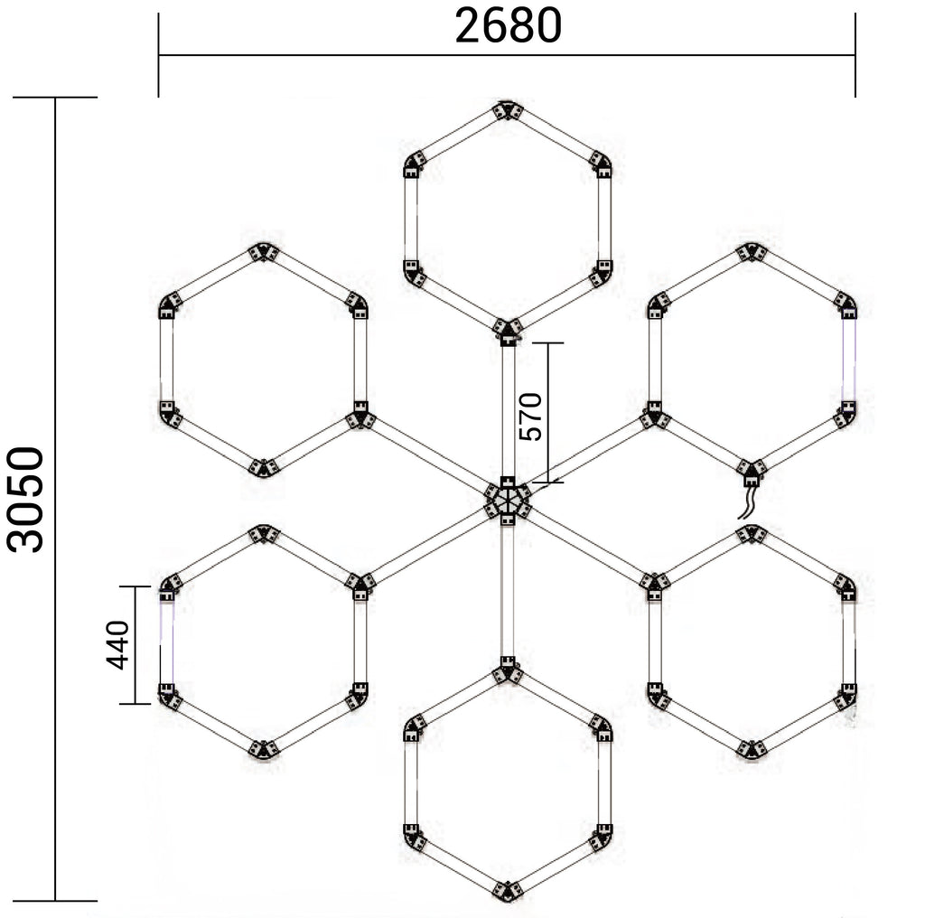 Hexagon SET Lights 6 SHAPES 306W with Accessories - product view