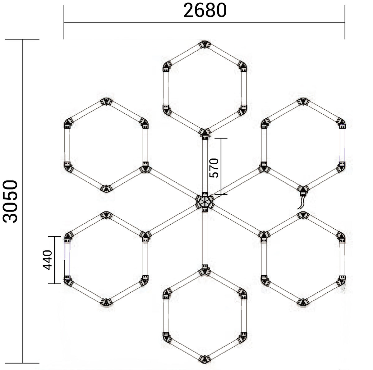 Hexagon SET Lights 6 SHAPES 306W with Accessories - product view