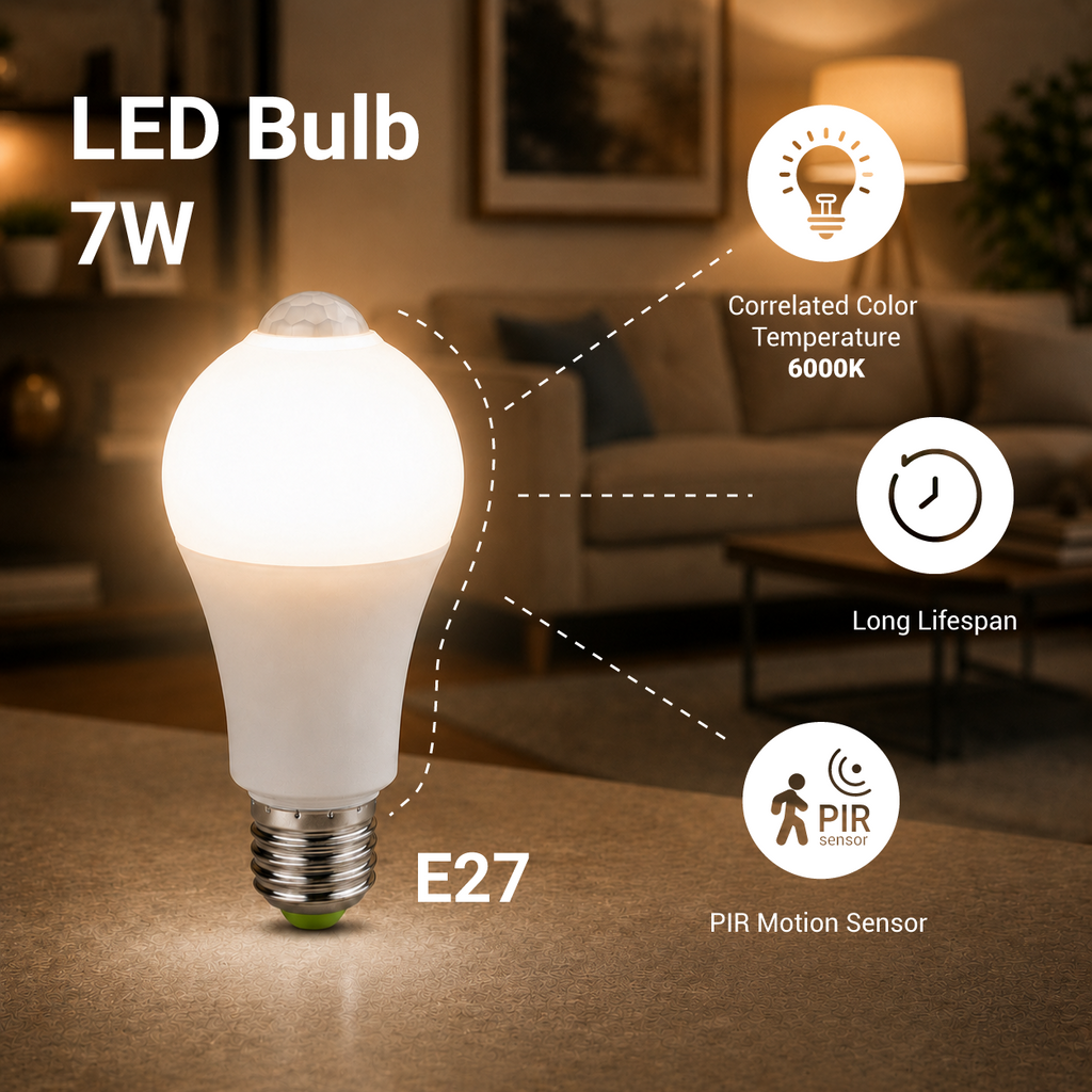LED Bulb 7W E27 With PIR Motion Sensor - product view
