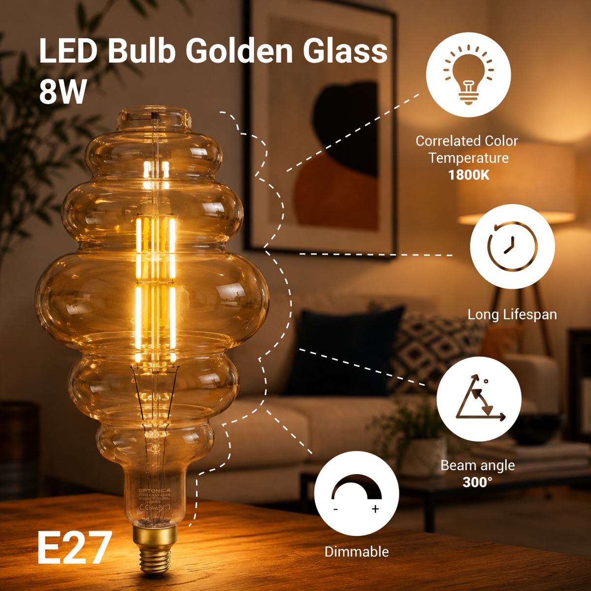 LED Bulb E27 BD200 Golden Glass Dimmable - product view