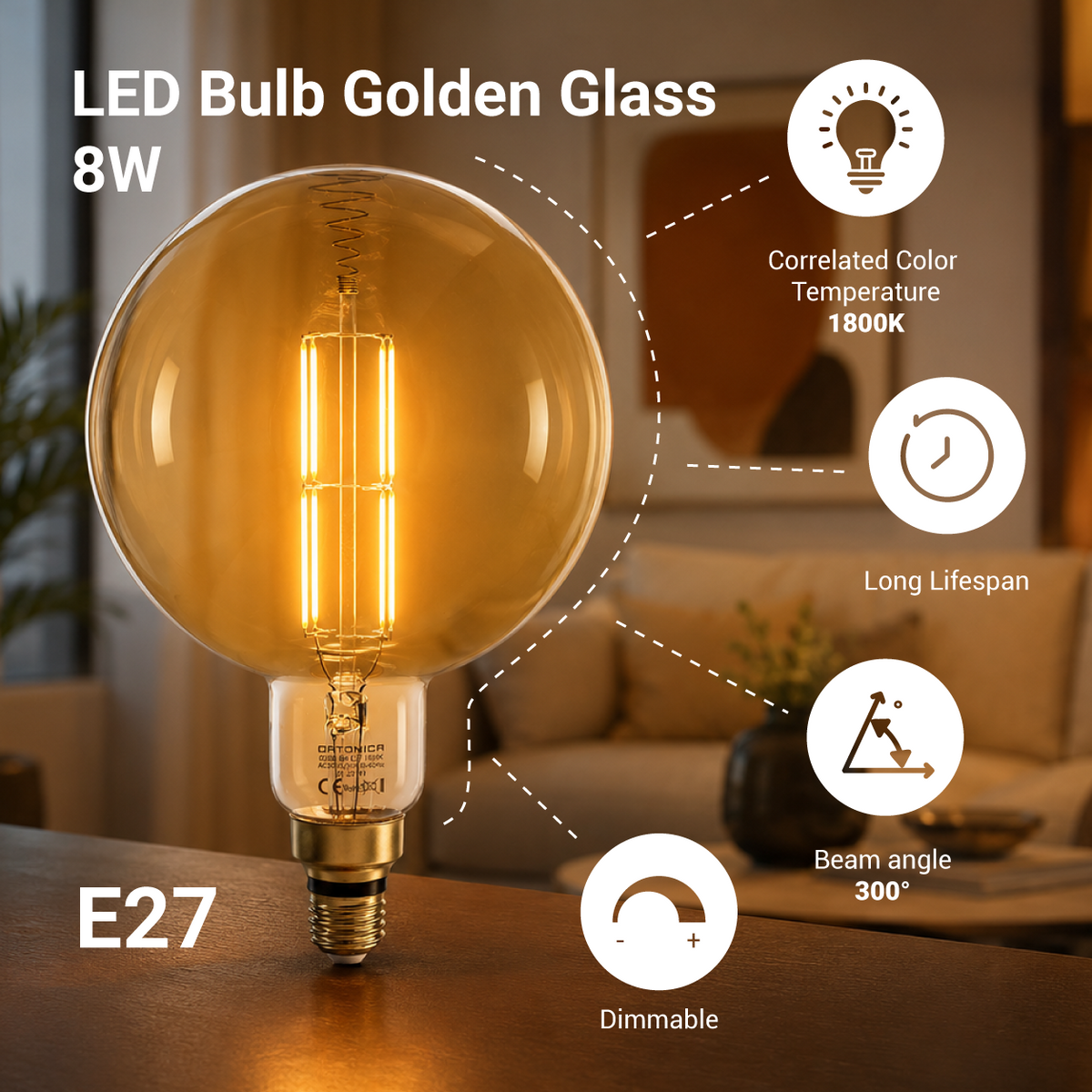 LED Bulb E27 G200 Golden Glass Dimmable - product view