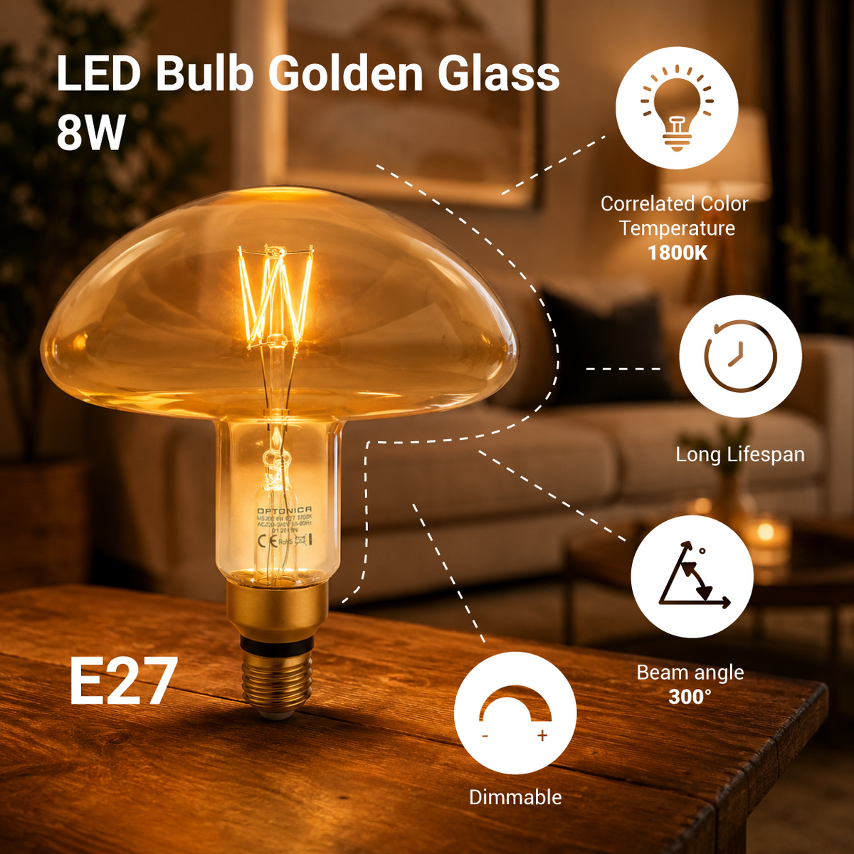 LED Bulb E27 MS200 Golden Glass Dimmable - product view