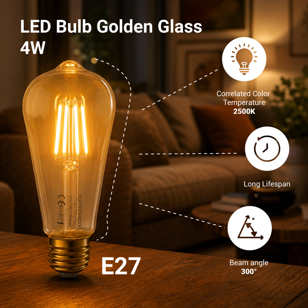 LED Bulb E27 ST64 Golden Glass - product view