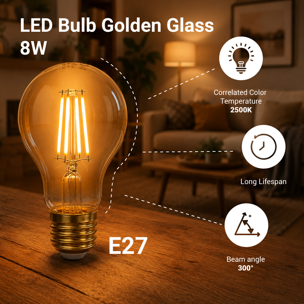 LED Bulb E27 A60 Golden Glass - product view