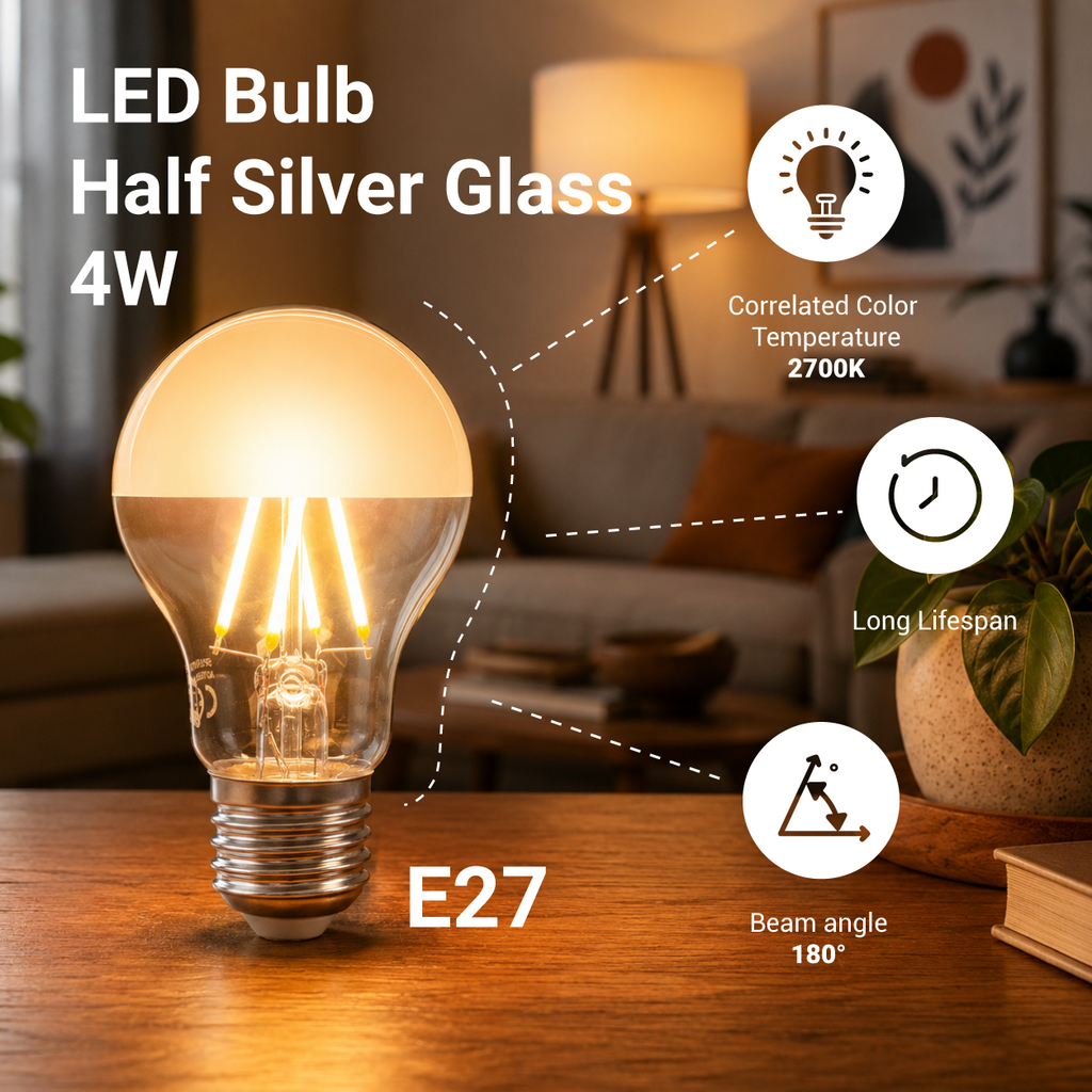 LED Bulb A60 E27 Half Silver Glass - product view