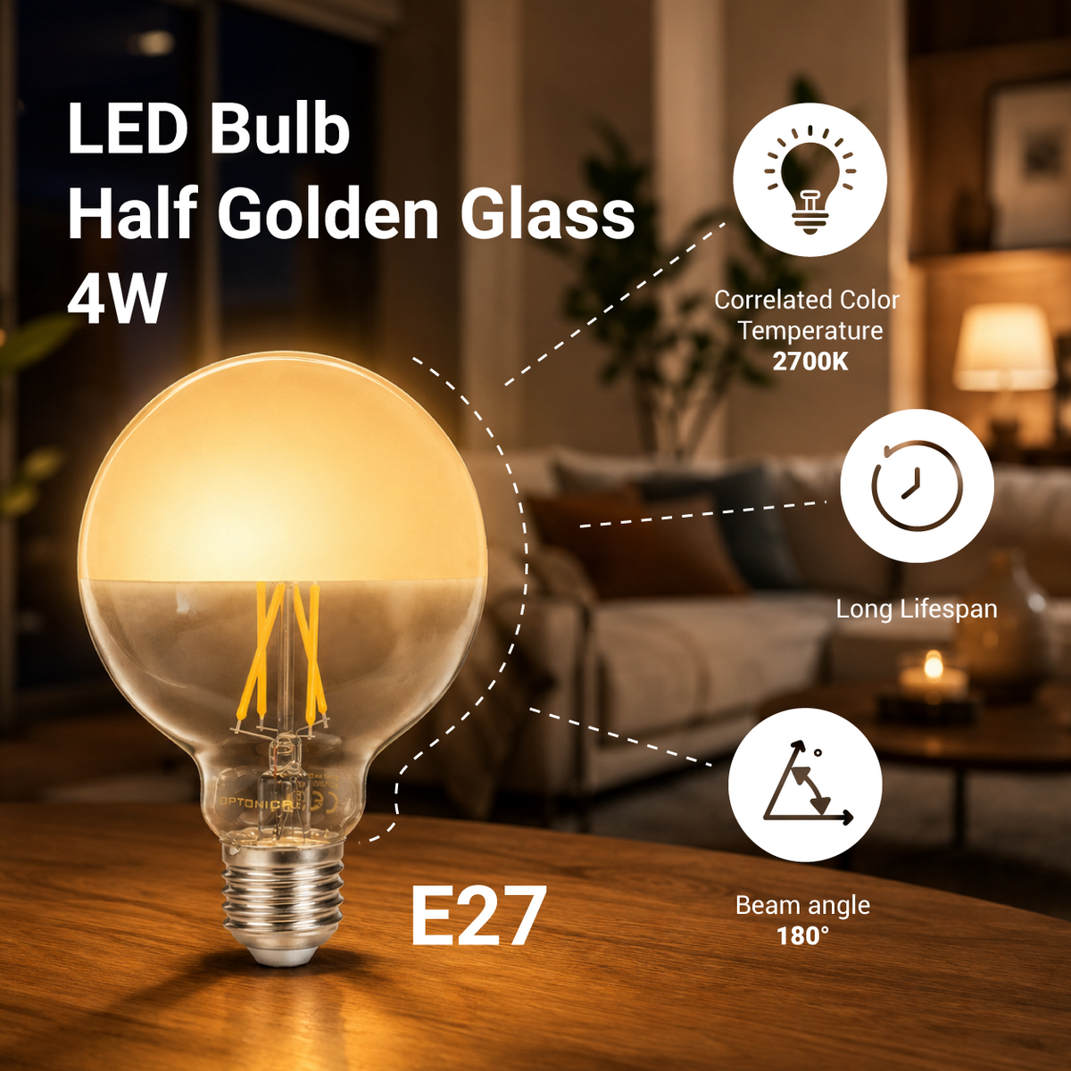 LED Крушка G95 E27 Стъкло Златист Ефект - product view