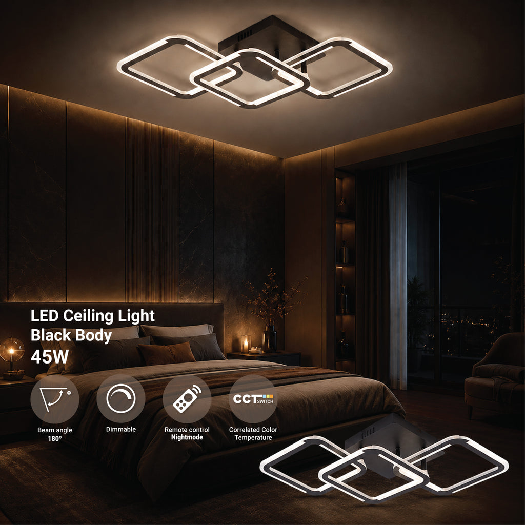 LED Ceiling Lamp CCT 45W Black Dimmable + Remote Control - product view