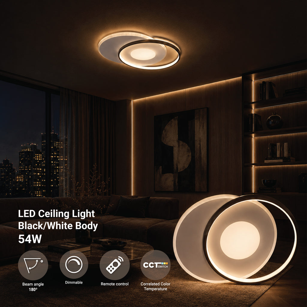 LED Ceiling Lamp CCT 54W White+Black Dimmable + Remote Control - product view