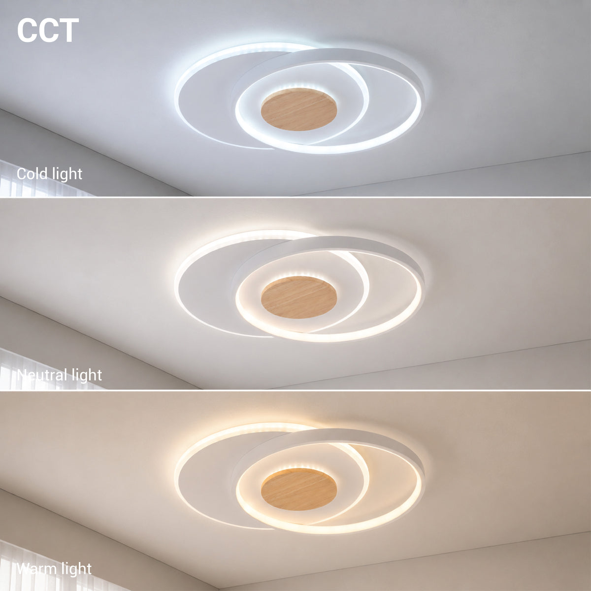 LED Ceiling Lamp CCT 54W White+Wood Dimmable + Remote Control - image 3